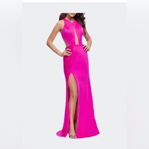 Satin Prom Gown With High Neck And Side Cut Outs